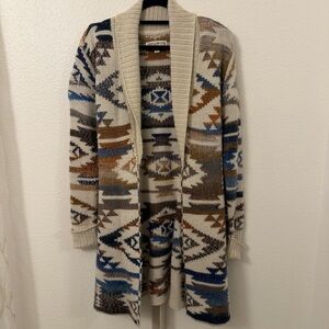 Native American Indian Patterned Open Front Cardigan Sweater